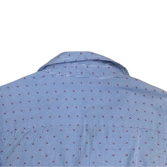 Tommy Hilfiger Blue Red Gingham Print Long Sleeve 3/4 Button Down Shirt Small - Picture 11 of 13